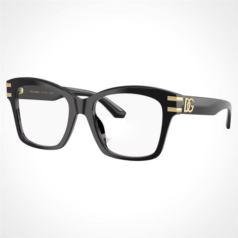 New Dolce&Gabbana Eyeglasses Black Square Gold Metal Logo 54-19 Glasses Frames